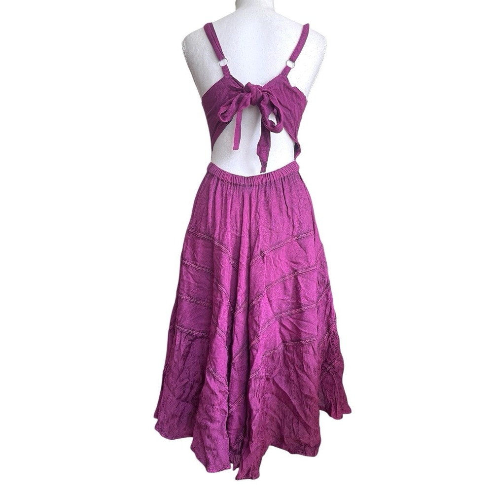 NWT Magenta Bohemian Renaissance Cut Out Midi Dress Festival  Boho Y2k Resort L - Picture 7 of 15